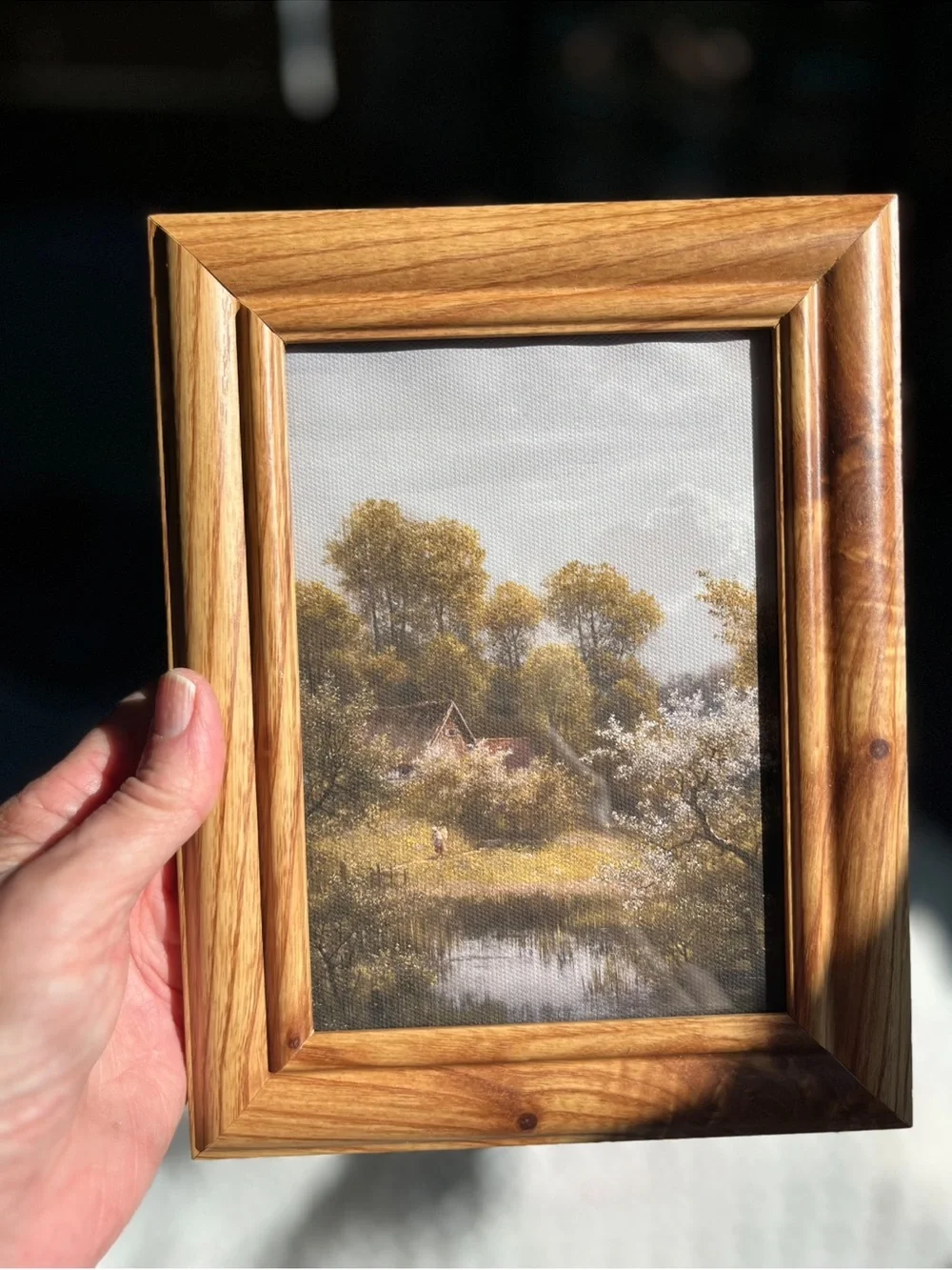 Wood Grain Picture Frame with Scenic Canvas Print - Natural Brown